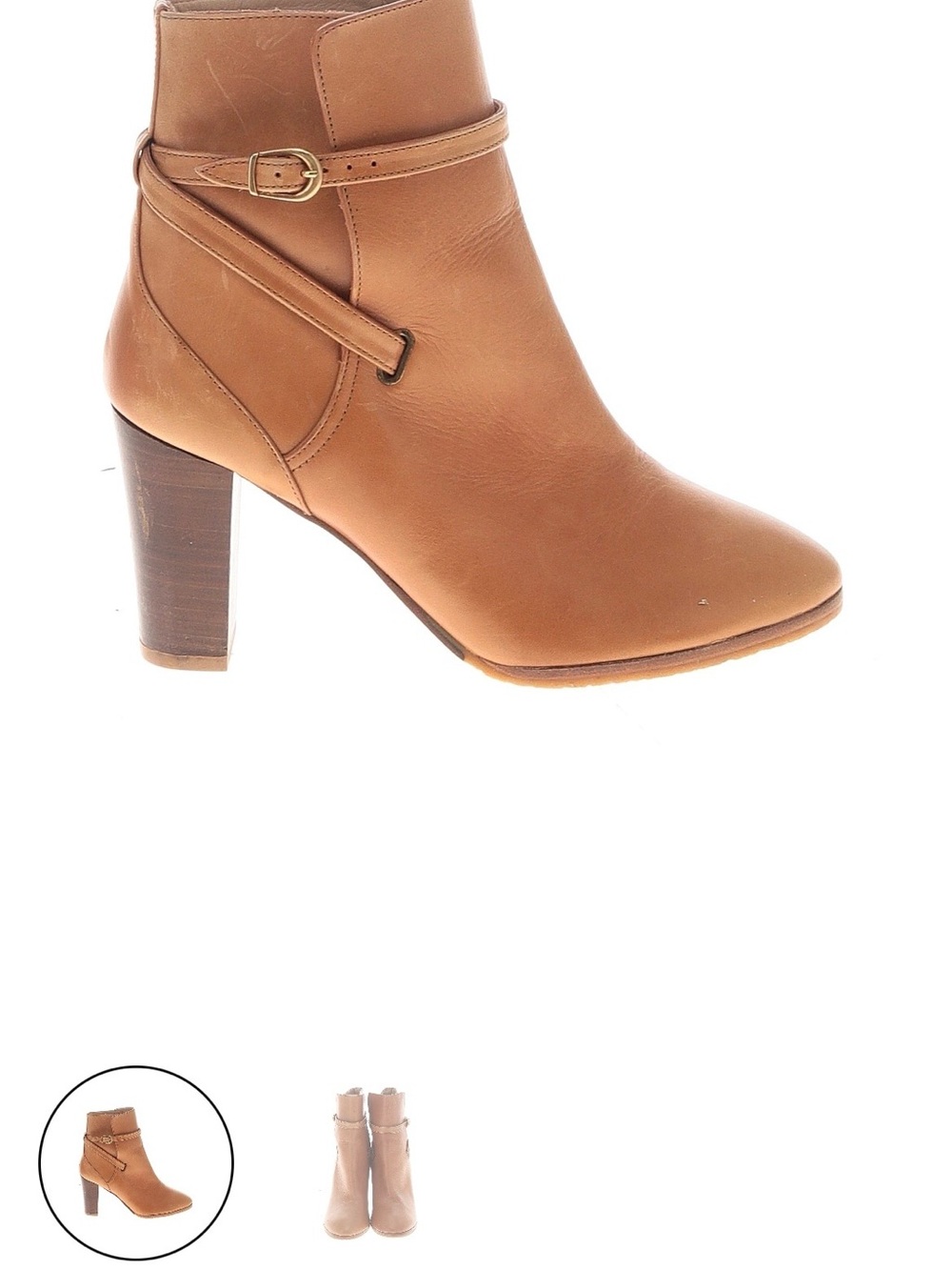 Massimo Dutti Tan Leather Wrap-Strap Ankle Boot